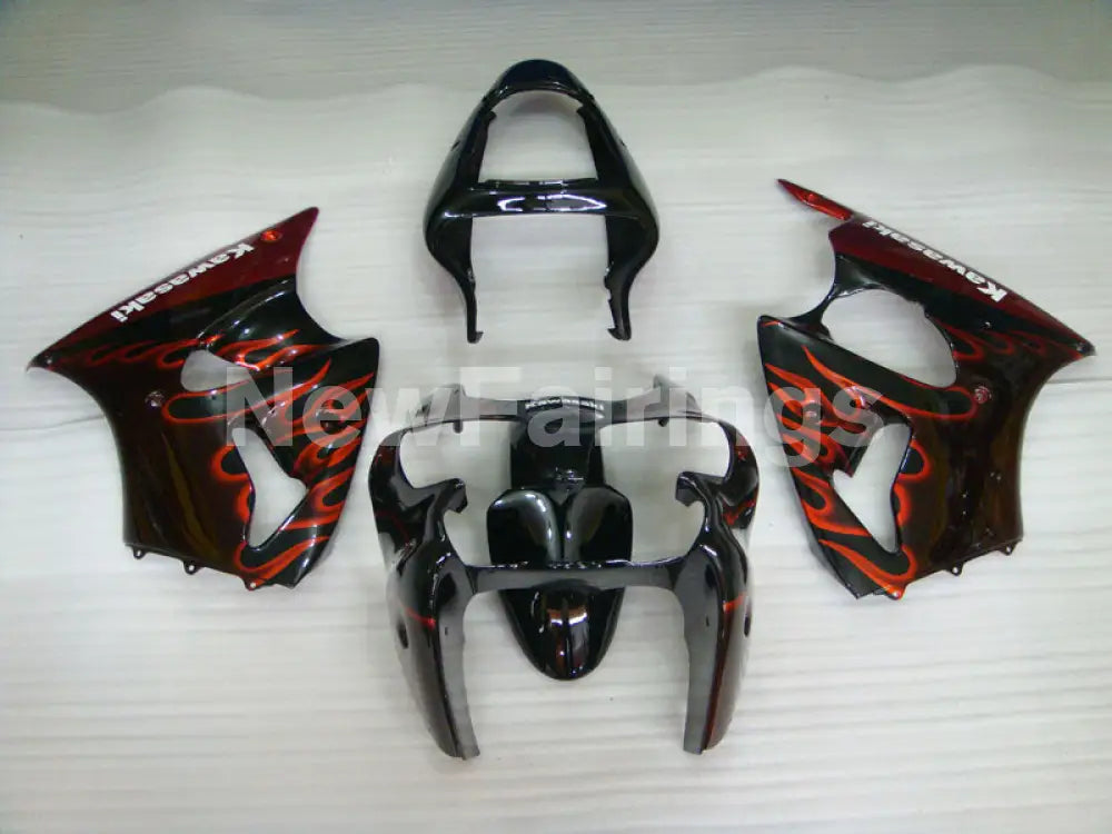 Black Red Flame NINJA ZX 6R 00 02 Fairing Kit Vehicles &