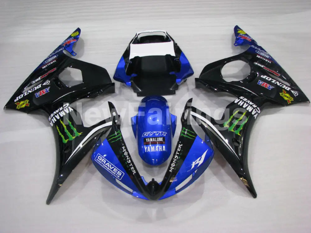 Blue and Black Monster - YZF-R6 03-04 Fairing Kit Vehicles & Parts > Vehicle Parts & Accessories > Motor Vehicle Parts
