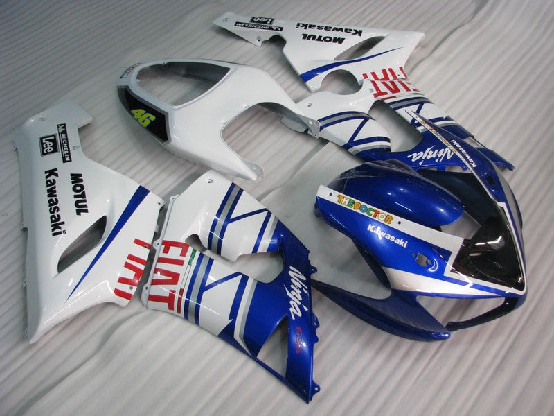 White and Blue FIAT - NINJA ZX-6R 05-06 Fairing Kit