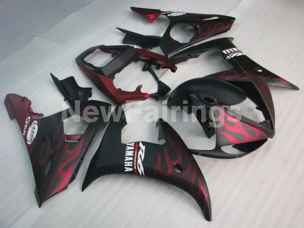 Matte Black and Red Flame - YZF-R6 03-04 Fairing Kit