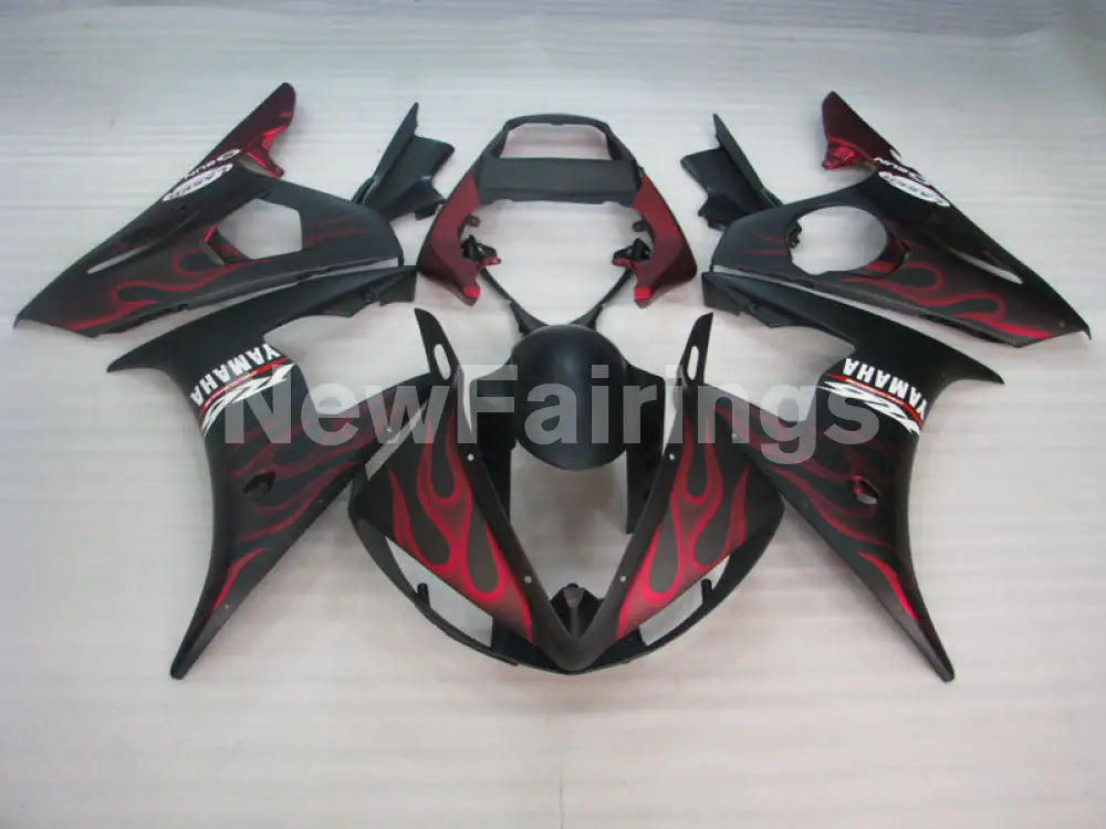 Matte Black and Red Flame - YZF-R6 05 Fairing Kit