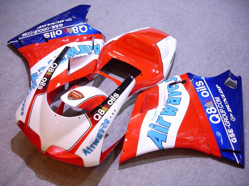 Red and White Blue Airwaves - Ducati 748/916/996/998 96-02 Fairing Kit (Single Passenger Seat)
