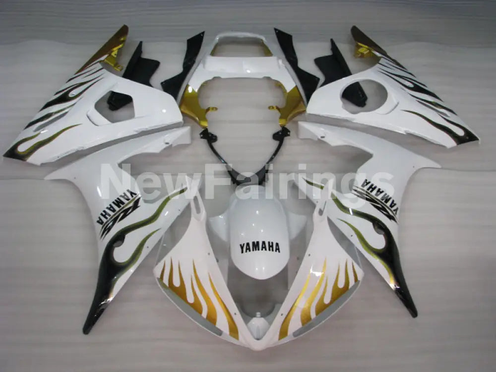 White and Gold Flame - YZF-R6 03-04 Fairing Kit Vehicles & Parts > Vehicle Parts & Accessories > Motor Vehicle Parts >