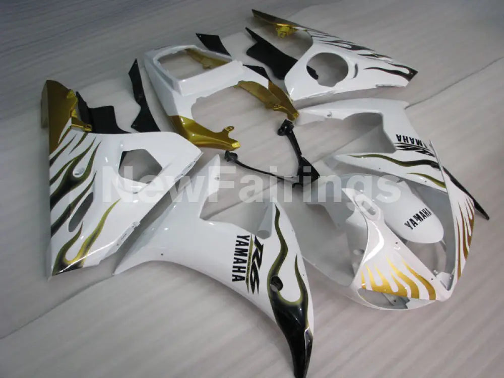 White and Gold Flame - YZF-R6 03-04 Fairing Kit Vehicles & Parts > Vehicle Parts & Accessories > Motor Vehicle Parts >